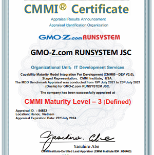 GMO-Z.com RUNSYSTEM hoàn thành tái đánh giá chứng nhân CMMi Level 3